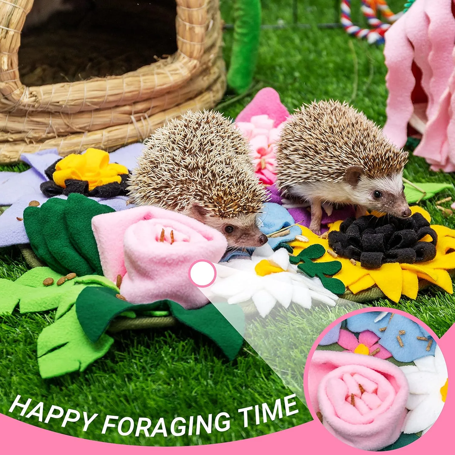 Small Animal Foraging Mat for Rabbit Hedgehog Guinea Pig Rat Chinchillas Bunny - Interactive Cute Flower Funny Feeder Toy Feeding Mat Bedding Cage Accessories