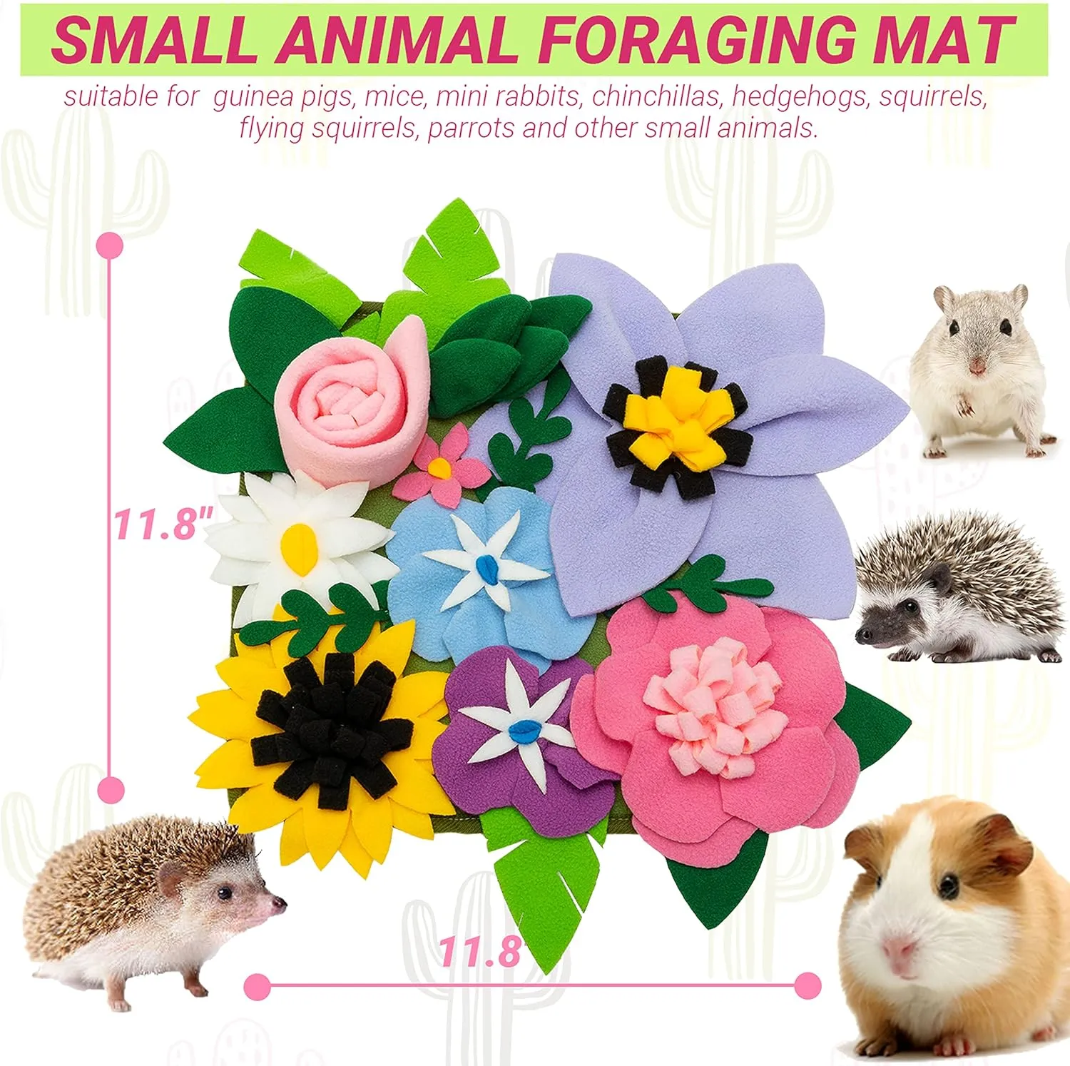 Small Animal Foraging Mat for Rabbit Hedgehog Guinea Pig Rat Chinchillas Bunny - Interactive Cute Flower Funny Feeder Toy Feeding Mat Bedding Cage Accessories
