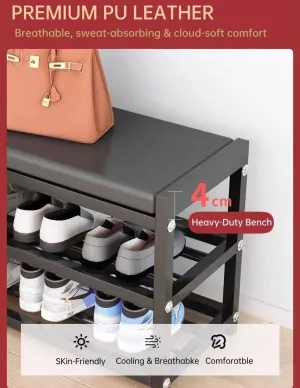 Small Shoe Bench Shoe Rack Storage Bench Entryway Bench Shoe Shelf with Seat Cushion, Stable Shoe Organizer for Entryway, Living Room, Entryway Holds Up to 300lb (25.5‘’, 15.5'', 9.8'')