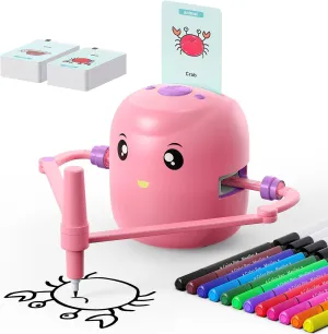 Smart Drawing Robot for Kids,Montessori Educational Painting Toy for 5  with Voice Interaction&16 Color Pens,Magic Drawing Robot with 150 Learning Word Cards,Ideal Gift for 5  Year Old Boys Girls