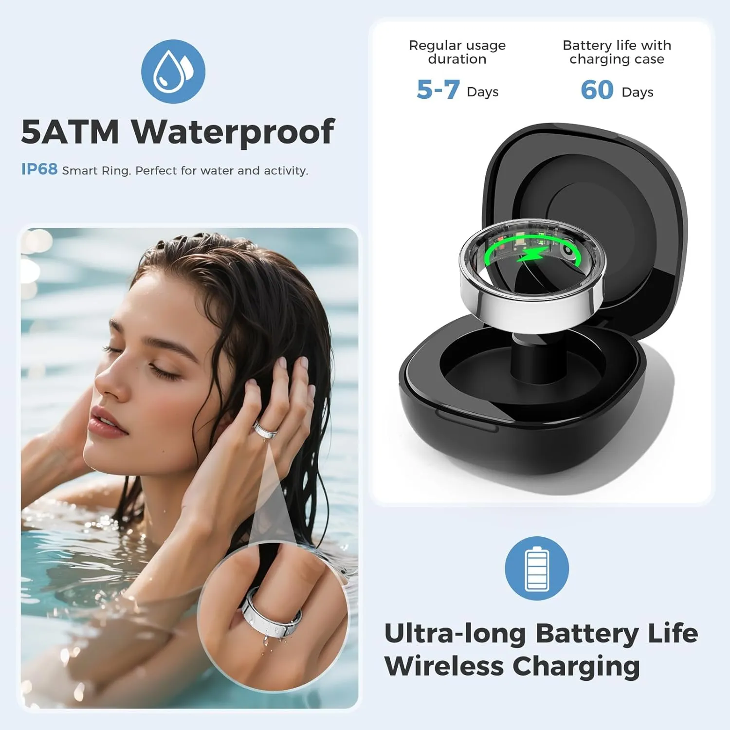 Smart Ring for Men and Women, Silver Fitness Tracker Ring with Heart Rate, Sleep Tracking, Step Counter, 170  Activity Modes, Gesture Control for Music and Video, IP68 Waterproof Siver #12