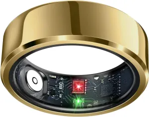 Smart Ring Health Tracker, Sleep Tracker Ring with Heart Rate, Waterproof Fitness Ring for Activity Monitoring/Steps/Distance/Calories, Air Gestures,Up to 7-Day Battery, for iOS and Android (Gold,#12)