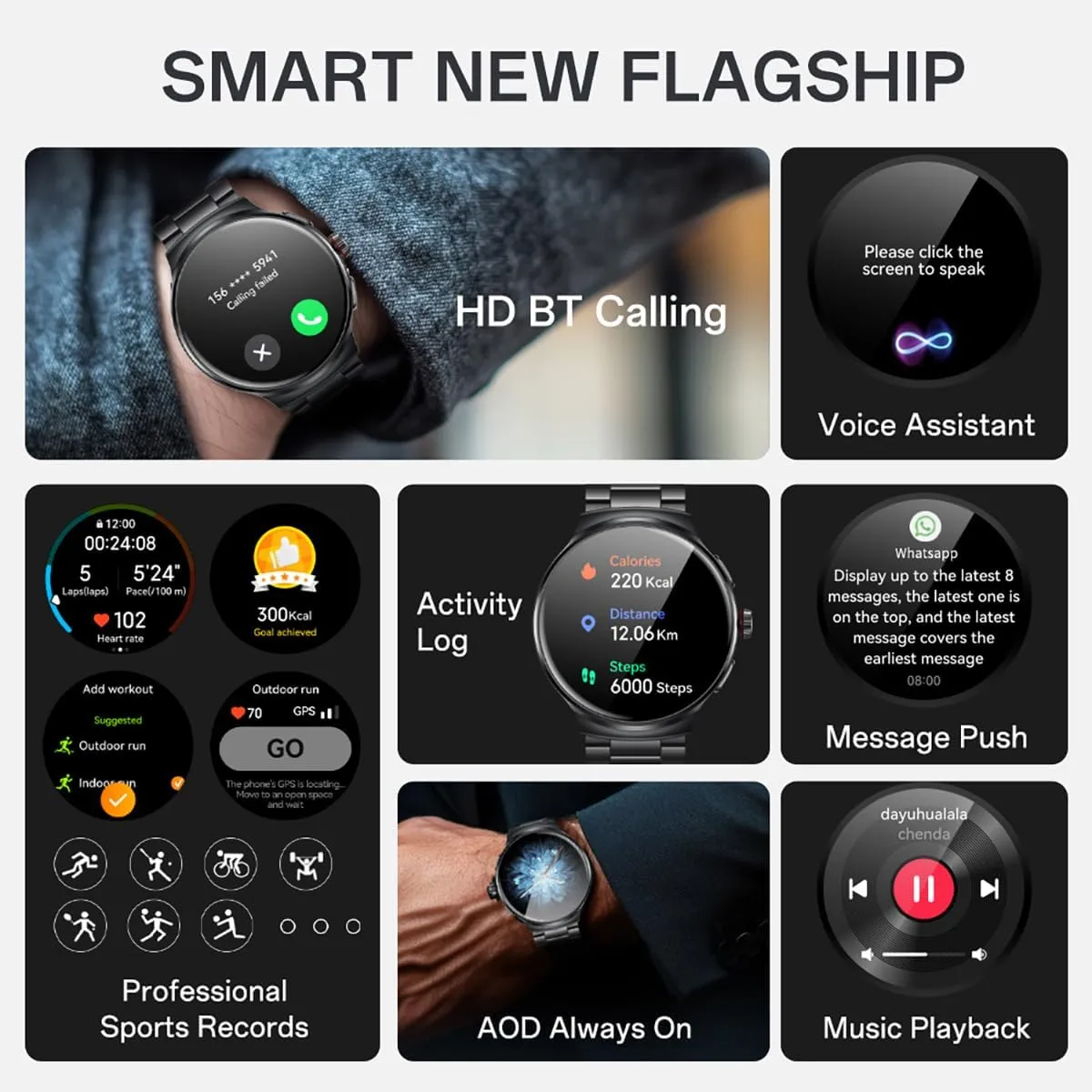 Smart Watch for Men (Answer/Make Calls), 1.43'' AMOLED Screen, 100  Sports Modes Fitness Tracker, IP68 Waterproof, Heart Rate/SpO2/Health Monitor for Android/iOS, Stainless Steel Band, Black