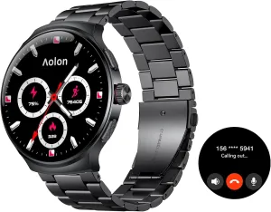 Smart Watch for Men (Answer/Make Calls), 1.43'' AMOLED Screen, 100  Sports Modes Fitness Tracker, IP68 Waterproof, Heart Rate/SpO2/Health Monitor for Android/iOS, Stainless Steel Band, Black