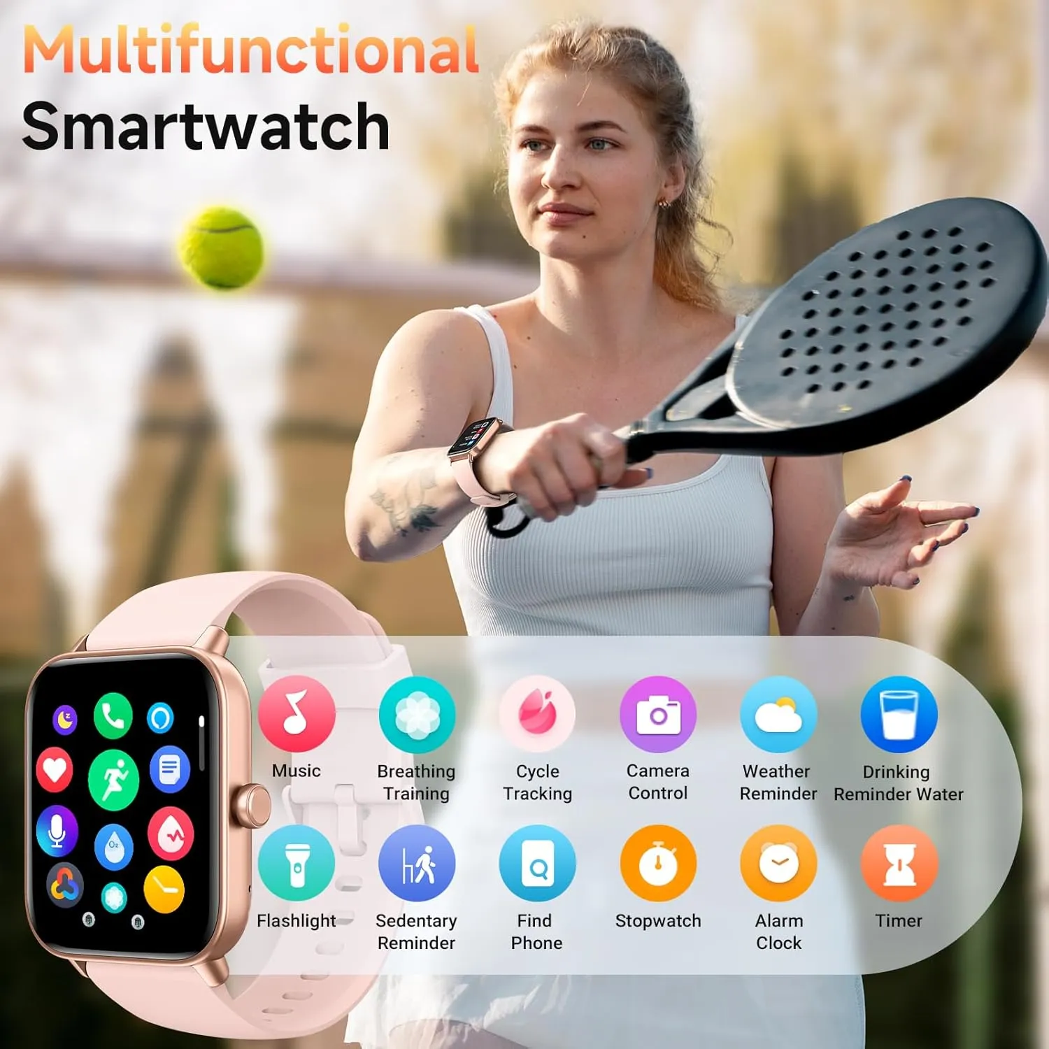 Smart Watches for Women Android & iPhone, Alexa Built-in, 1.8" Fitness Tracker with Answer/Make Calls, IP68 Waterproof Fitness Watch,Heart Rate, Sleep, SpO2 Monitor,Pedometer, Pink