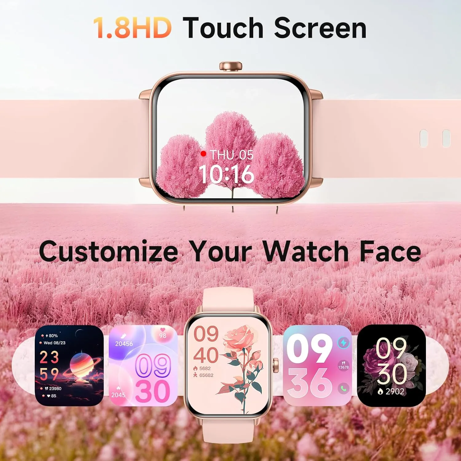 Smart Watches for Women Android & iPhone, Alexa Built-in, 1.8" Fitness Tracker with Answer/Make Calls, IP68 Waterproof Fitness Watch,Heart Rate, Sleep, SpO2 Monitor,Pedometer, Pink
