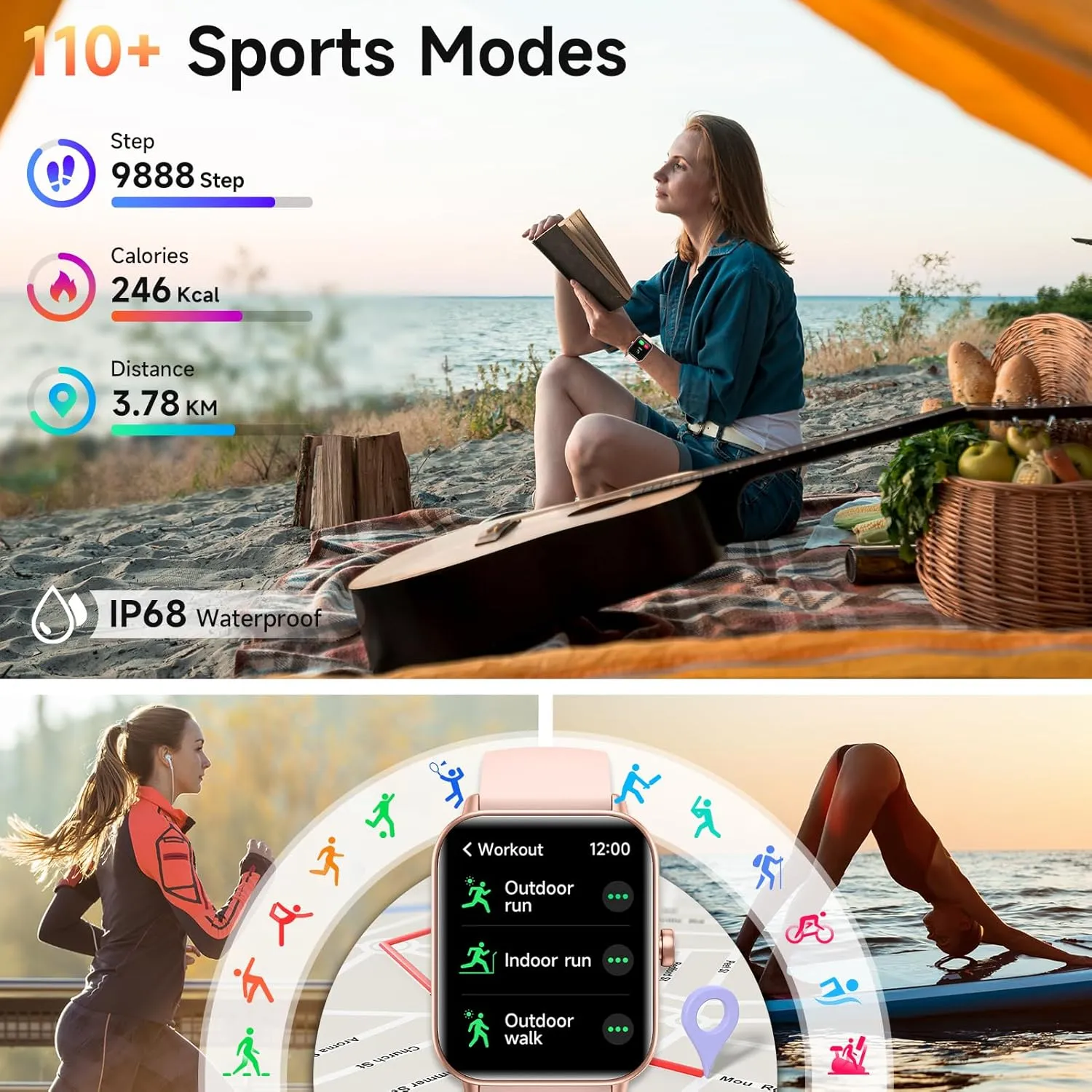 Smart Watches for Women Android & iPhone, Alexa Built-in, 1.8" Fitness Tracker with Answer/Make Calls, IP68 Waterproof Fitness Watch,Heart Rate, Sleep, SpO2 Monitor,Pedometer, Pink