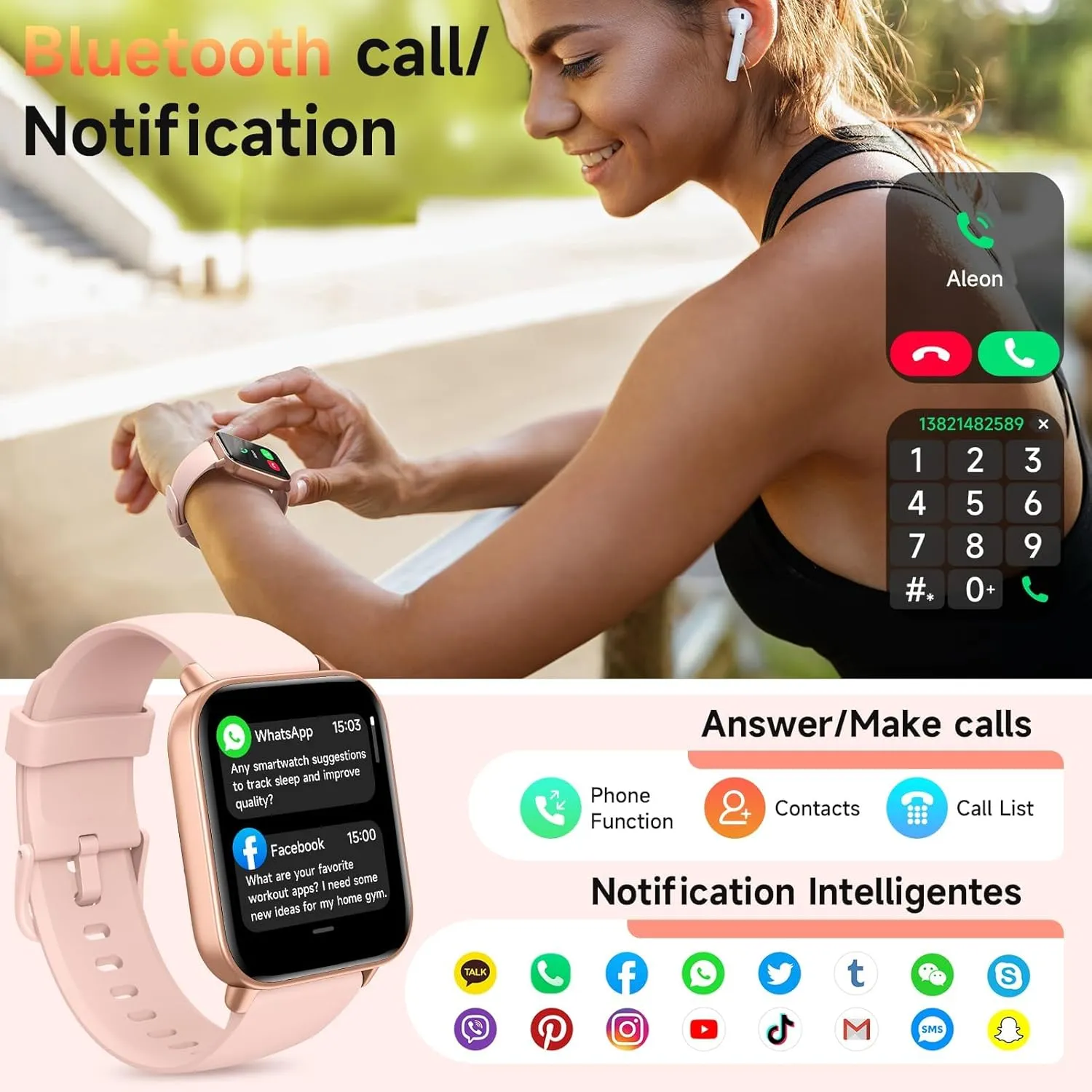 Smart Watches for Women Android & iPhone, Alexa Built-in, 1.8" Fitness Tracker with Answer/Make Calls, IP68 Waterproof Fitness Watch,Heart Rate, Sleep, SpO2 Monitor,Pedometer, Pink