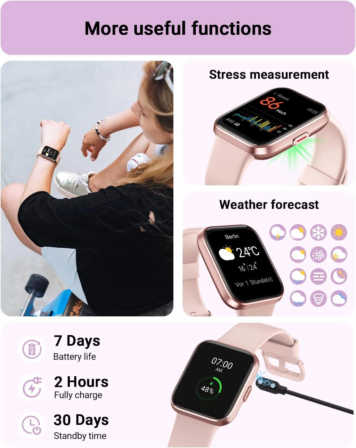 Smart Watch for Women Android & iPhone, Alexa Built-in, 1.8" Touch Screen Fitness Tracker with Answer/Make Calls, IP68 Waterproof Heart Rate/Sleep/SpO2 Monitor, Pedometer, 100  Sport Modes