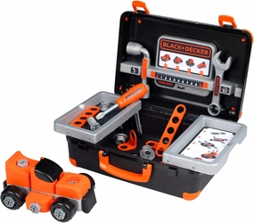 SMOBY Black & Decker Kids Tool Box - Children's Toy Tool Pretend Play Tools Kit - stickers for the 6 hand hold play tools in the portable Tool Box Carry Case for Boys and Girls Age 3 4 5 6 7 Years Old