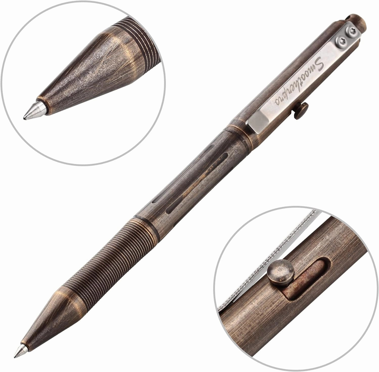 SMOOTHERPRO Bolt Action Pen, Solid Brass Ballpoint Pen Compatible with Pilot G2 Refill, Weighted Heavy Pen for Tremor Parkinson Arthritic Hand, Color Natural (RG336)