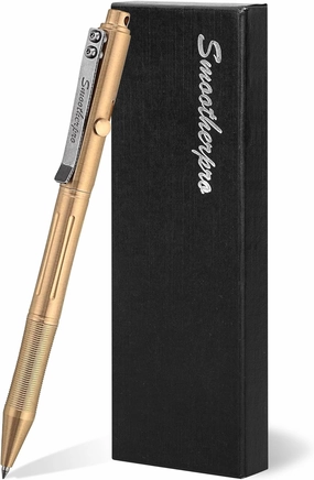 SMOOTHERPRO Bolt Action Pen, Solid Brass Ballpoint Pen Compatible with Pilot G2 Refill, Weighted Heavy Pen for Tremor Parkinson Arthritic Hand, Color Natural (RG336)