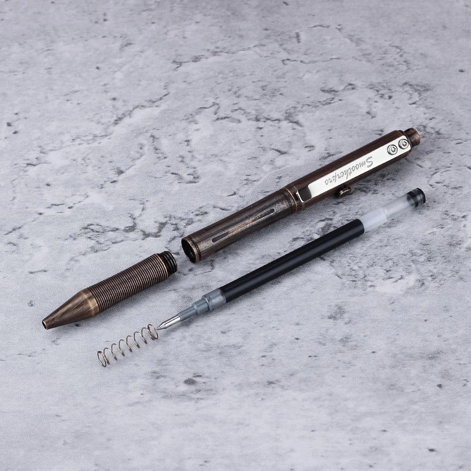 SMOOTHERPRO Bolt Action Pen, Solid Brass Ballpoint Pen Compatible with Pilot G2 Refill, Weighted Heavy Pen for Tremor Parkinson Arthritic Hand, Color Natural (RG336)