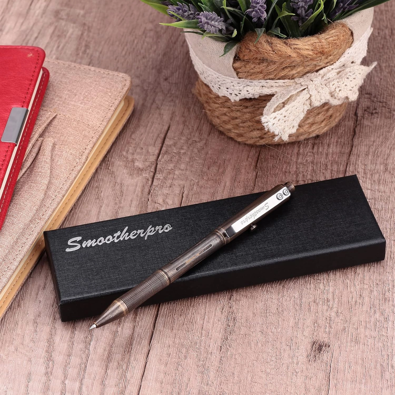 SMOOTHERPRO Bolt Action Pen, Solid Brass Ballpoint Pen Compatible with Pilot G2 Refill, Weighted Heavy Pen for Tremor Parkinson Arthritic Hand, Color Natural (RG336)