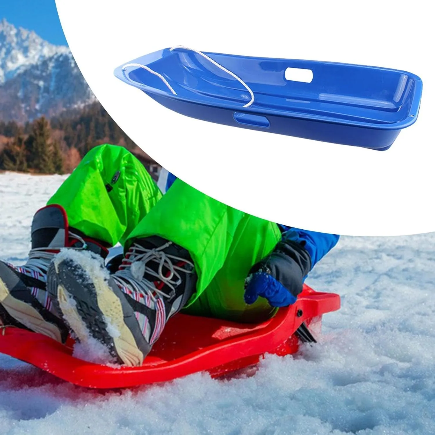 Snow Sleds for Kids Adults, Portable Downhill Sprinter Toboggan Snow Sled with 2 Handles, Plastic Snow Sled for Skiing Sledding Snow Grass Sand Board Outdoor Winter