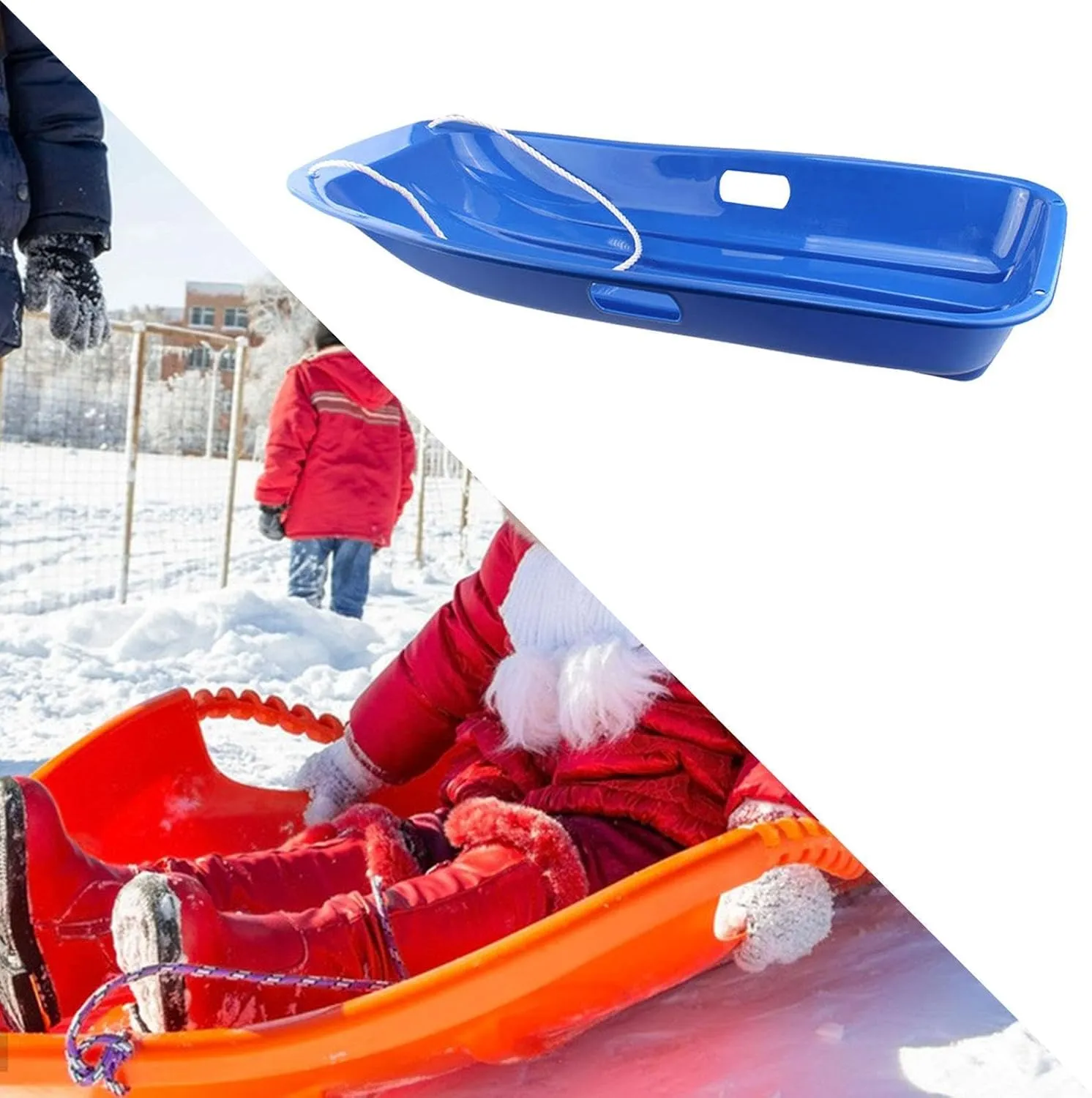 Snow Sleds for Kids Adults, Portable Downhill Sprinter Toboggan Snow Sled with 2 Handles, Plastic Snow Sled for Skiing Sledding Snow Grass Sand Board Outdoor Winter