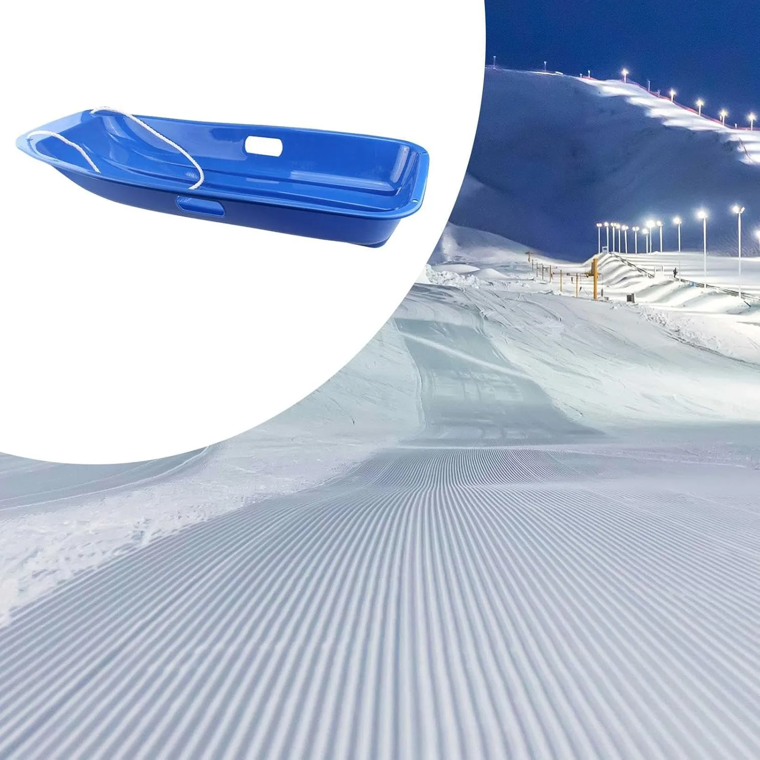 Snow Sleds for Kids Adults, Portable Downhill Sprinter Toboggan Snow Sled with 2 Handles, Plastic Snow Sled for Skiing Sledding Snow Grass Sand Board Outdoor Winter