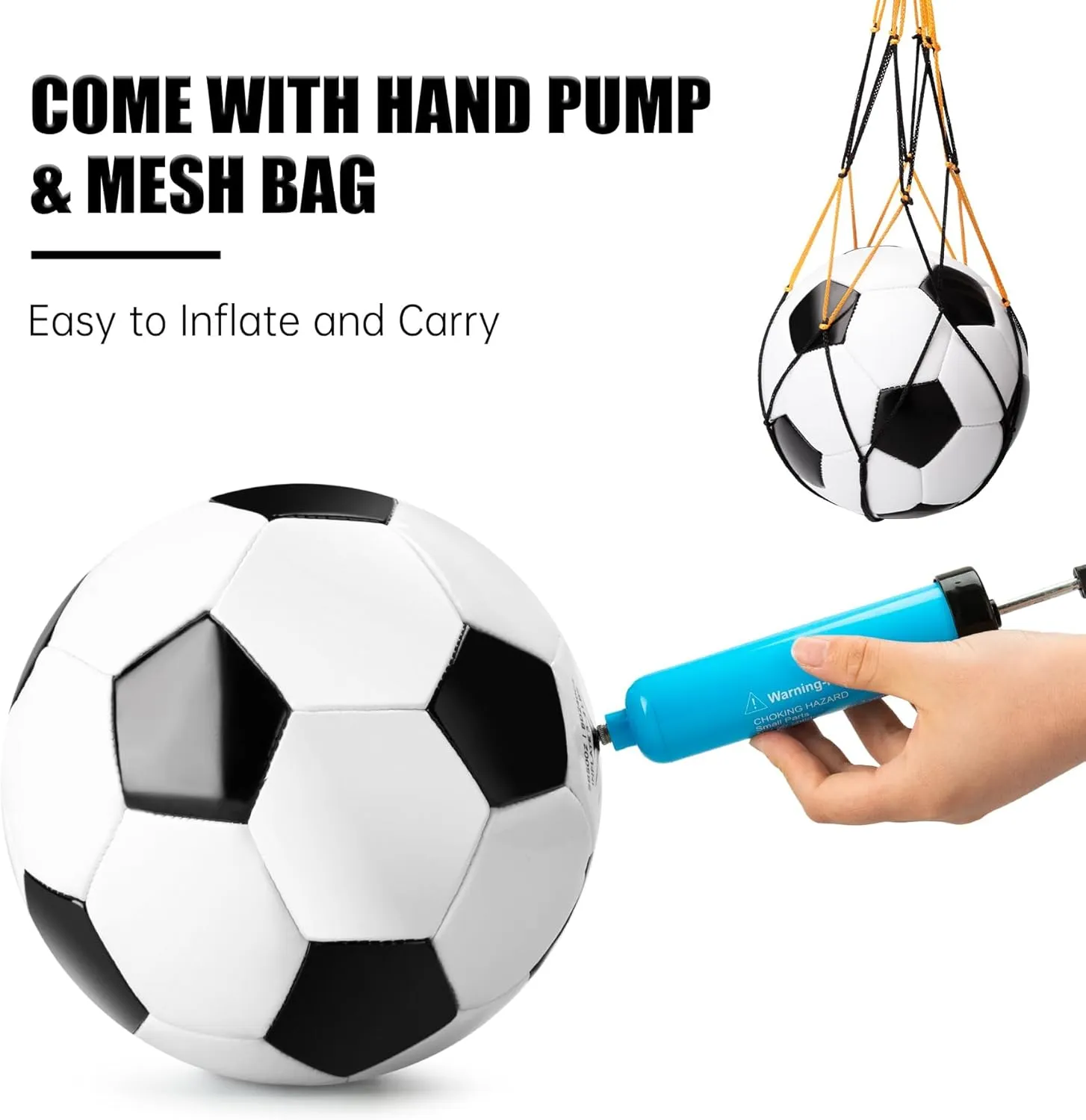 Soccer Ball Size 3 Size 4 Size 5 with Pump - Single, 2 or 3 Pack - Official Size & Weight - Classic Indoor Outdoor Soccer Long-Lasting Performance- Ideal Gift for Toddler Kids Boys Girls Youth Adult