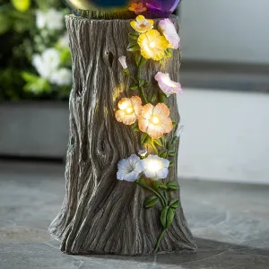 Solar Gazing Ball Floral Stump Stand
