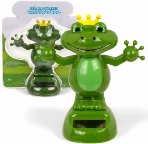 Solar Powered Bobble Figure - Movable Figure with Solar Panel, Plastic, 10 cm High, No Batteries Required, for Window Sills, Cars & Sunny Places (Frog King Green)