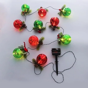 Solar Christmas Ball String Lights for Outdoor,Lighted Acrylic Ball Ornaments with Pine Cones,Waterproof Solar-Powered Decorations for Garden Patio Yard Porch Wedding