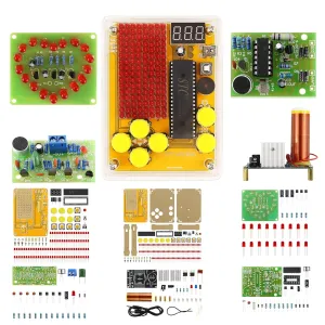 Soldering Practice Kit 5in1 DIY Classic Game Music Tesla Coil Audio-Light Control Red Heart-Shaped Clapping Sound Control Kit Plug-in Circuit Kit Learn Soldering Kit for Beginners (5IN107)