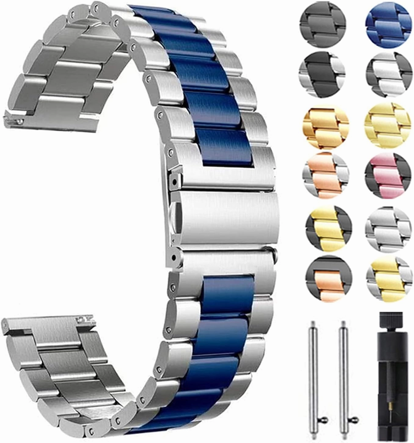 Solid Metal Watch Strap Bracelet for Quick Release Watch Replacement Stainless Steel 20mm 22mm Bracelet (Band Color:Silver Rose Gold, Band Width:22mm)
