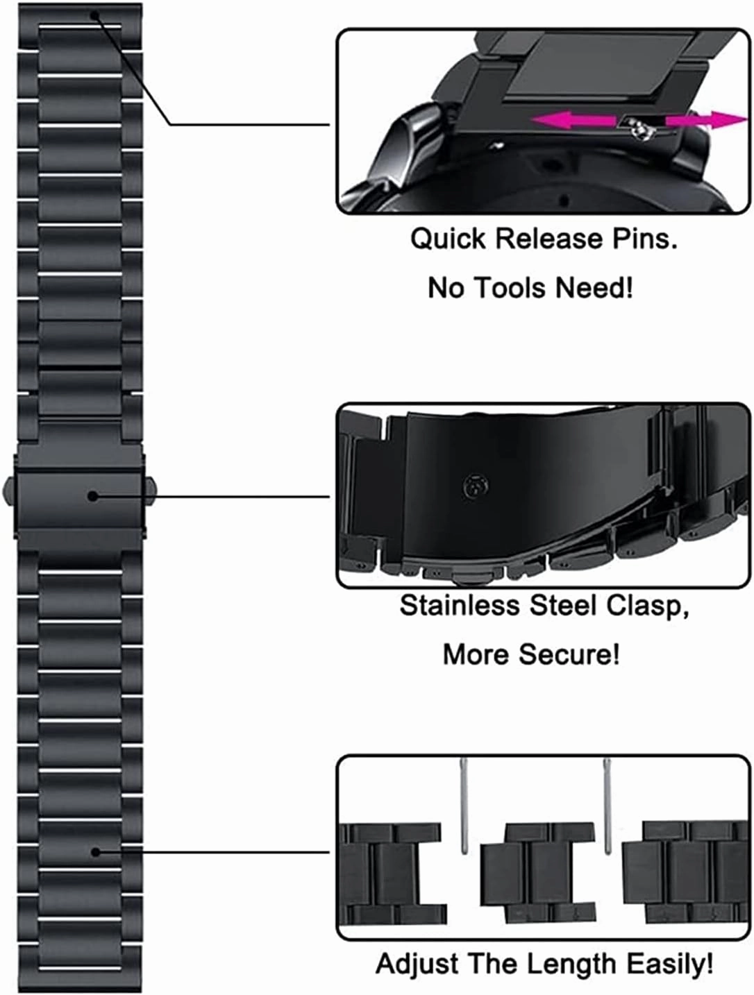 Solid Metal Watch Strap Bracelet for Quick Release Watch Replacement Stainless Steel 20mm 22mm Bracelet (Band Color:Silver Rose Gold, Band Width:22mm)