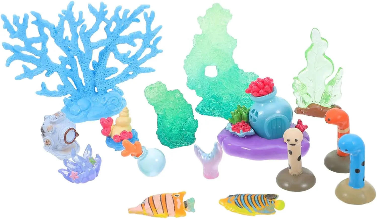 Sosoport 15pcs Mini Resin Ocean Animal Figurine Underwater Marine Creature Decoration for Fish Tank Aquarium Dollhouse Fairy Garden Micro Landscape Accessories