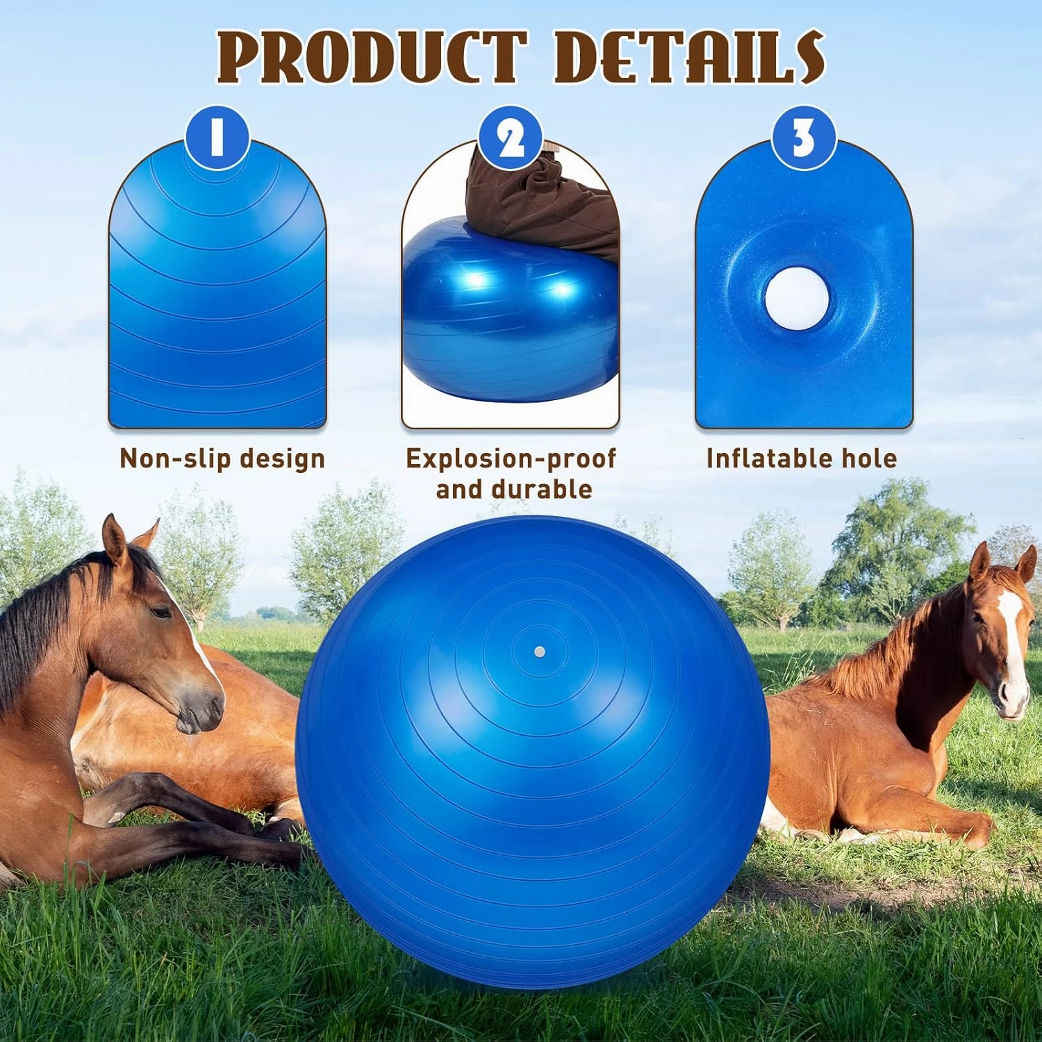 Sotiff 2 Pcs 40 Inch Horse Ball for Play Large Horse Big Equine Herding Anti Burst Dog Ball Soccer Giant, Pump Included(40 Inch,Blue)