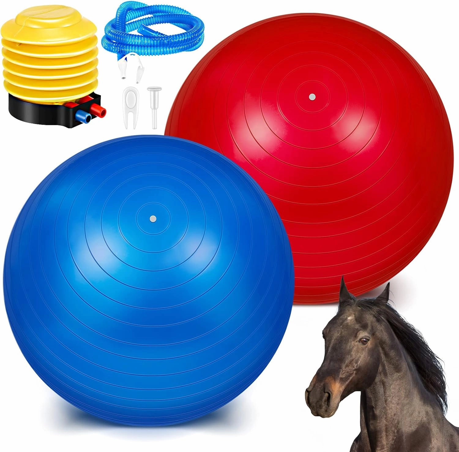 Sotiff 2 Pcs 40 Inch Horse Ball for Play Large Horse Big Equine Herding Anti Burst Dog Ball Soccer Giant, Pump Included(40 Inch,Blue and Red)