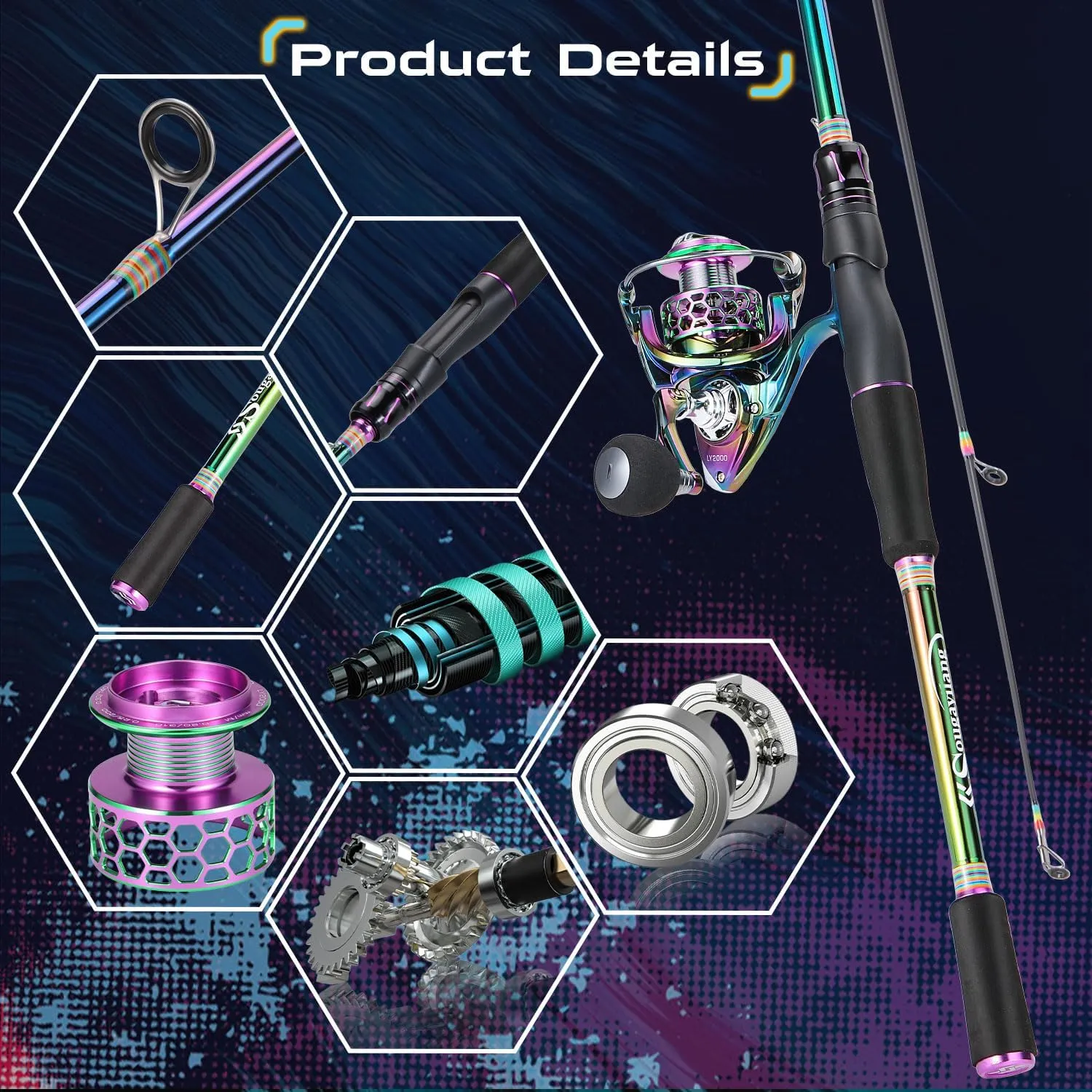 Sougayilang Spinning Fishing Reel Rod Combo, Two Pieces Colorful Poratble Light Weight Fishing Rod with Powerful Fishing Gear for Freshwater Saltwater