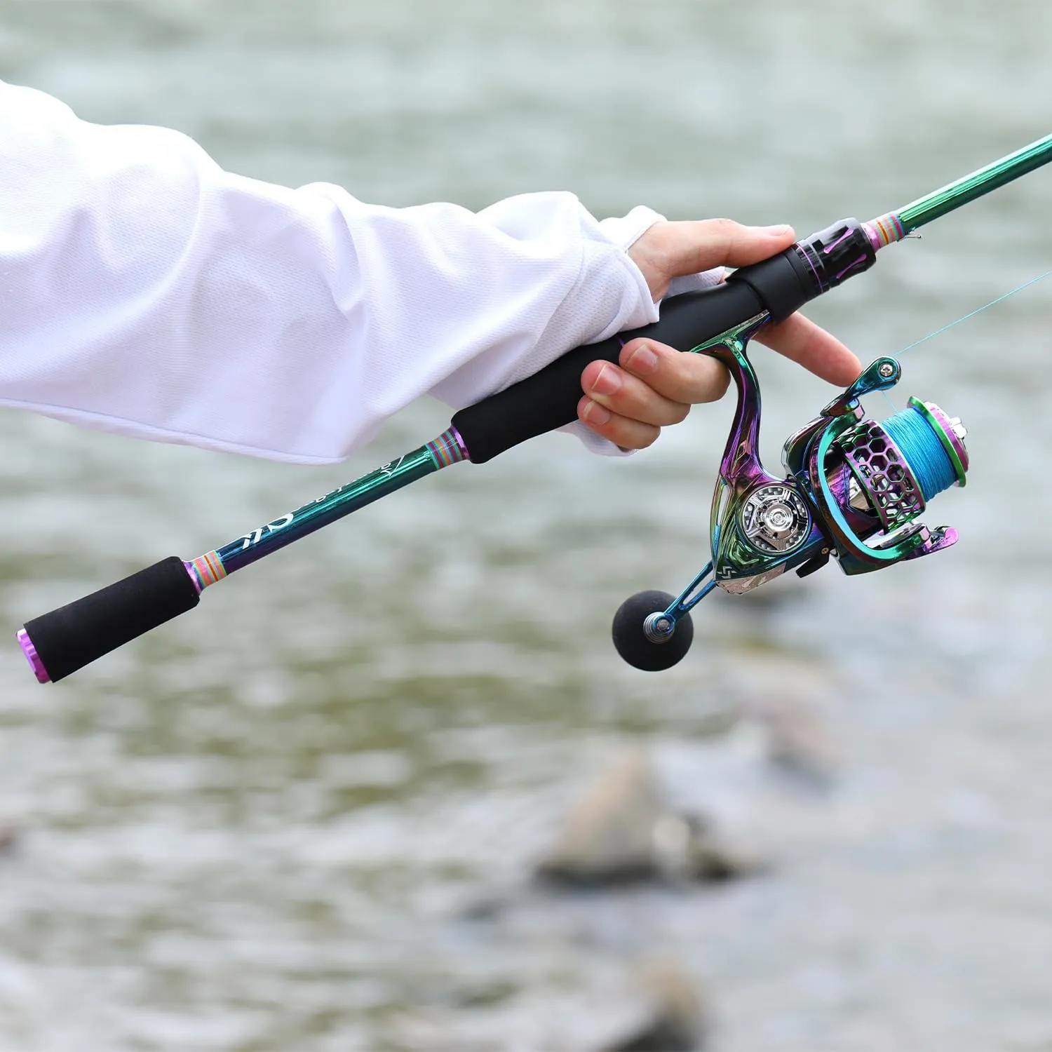 Sougayilang Spinning Fishing Reel Rod Combo, Two Pieces Colorful Poratble Light Weight Fishing Rod with Powerful Fishing Gear for Freshwater Saltwater