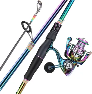 Sougayilang Spinning Fishing Reel Rod Combo, Two Pieces Colorful Poratble Light Weight Fishing Rod with Powerful Fishing Gear for Freshwater Saltwater