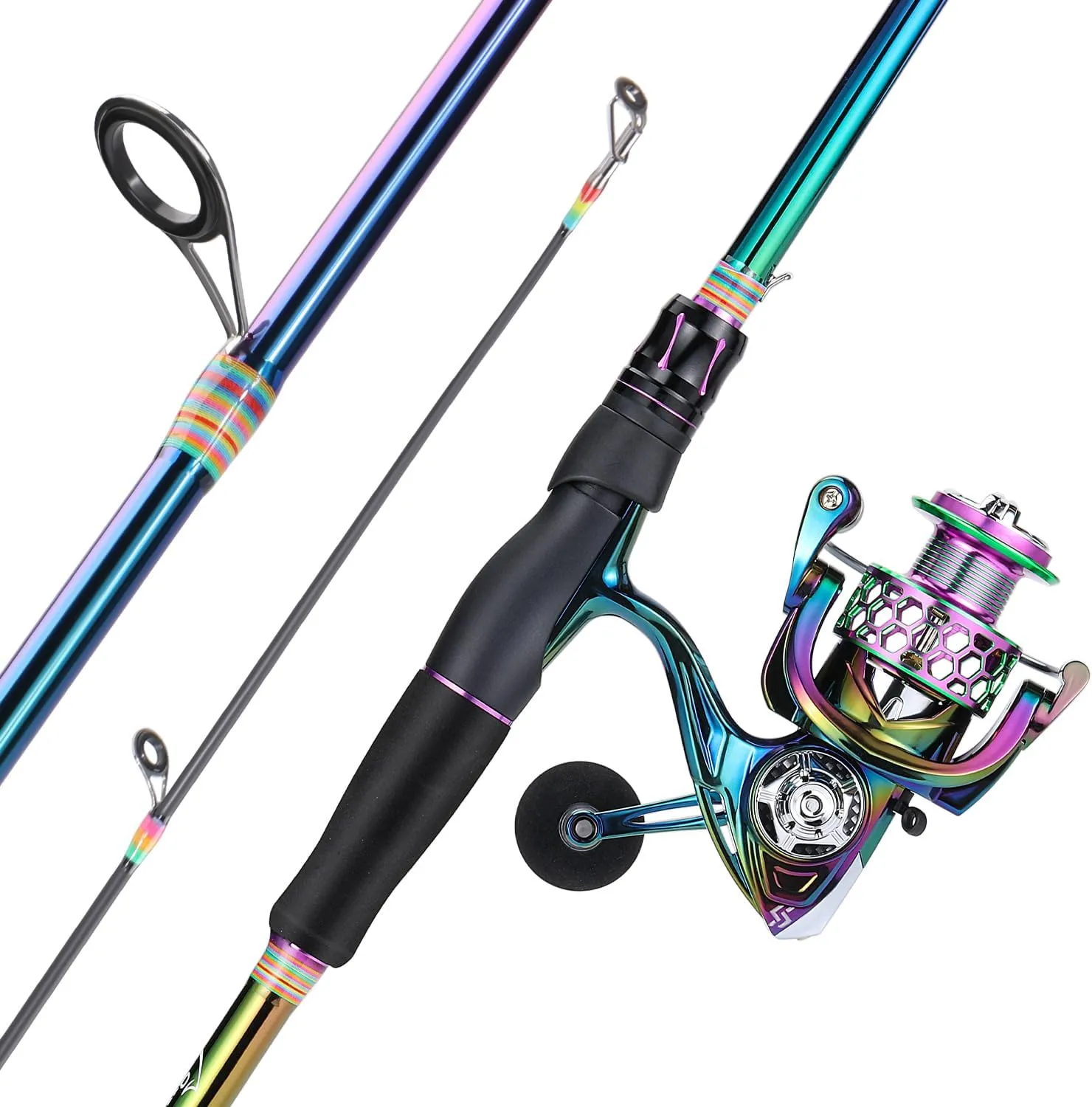 Sougayilang Spinning Fishing Reel Rod Combo, Two Pieces Colorful Poratble Light Weight Fishing Rod with Powerful Fishing Gear for Freshwater Saltwater