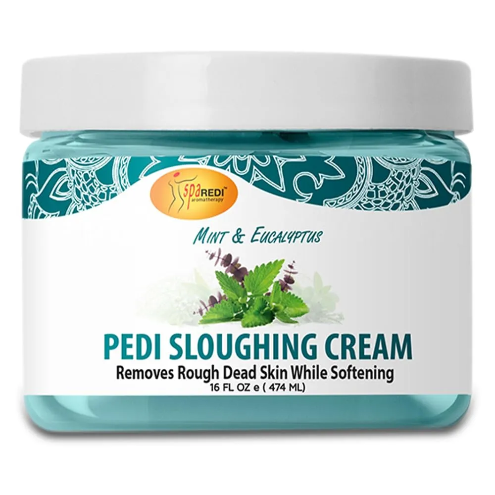 SPA REDI Foot Cream, Sloughing Lotion - Pedicure Massage Foot Care for Dry Cracked Feet, Scrub Gently, Exfoliating, Mint & Eucalyptus - 16 oz