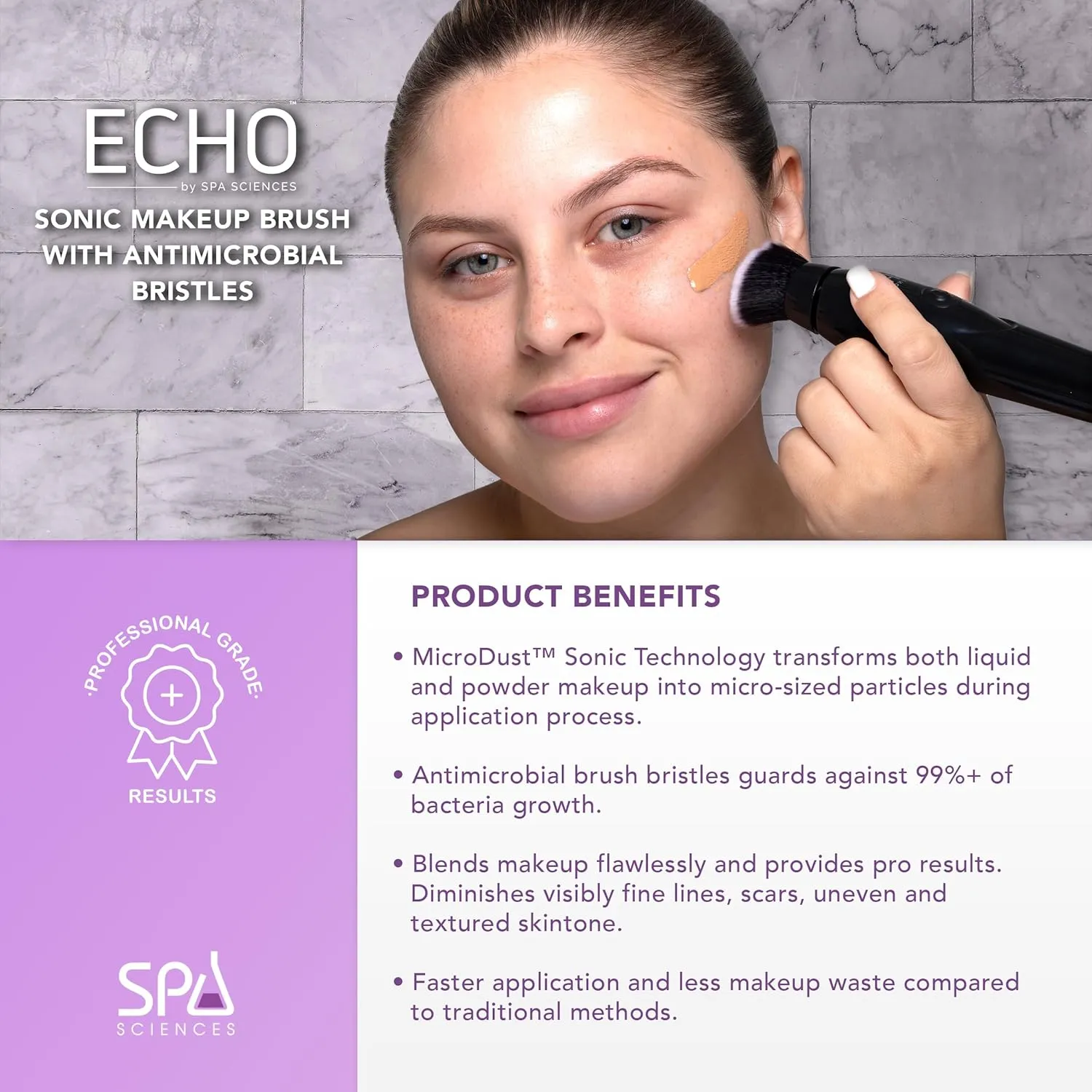 Spa Sciences ECHO - Makeup Brush for Flawless Blending, Contouring, Highlight & Airbrush Finish - 3 Speeds - Rechargeable