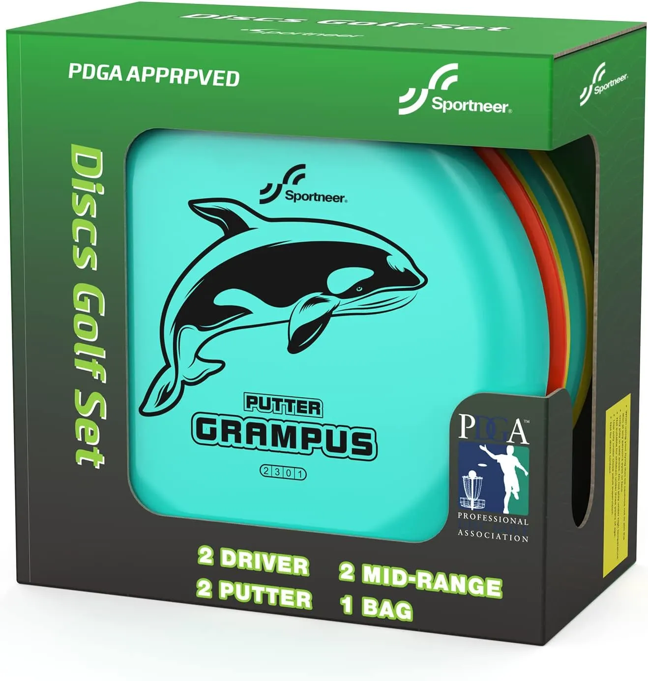 Sportneer Disc Golf Set - Disc Golf Starter Set 6 Pack with Putter, Mid-Range, Driver, Mini Disc Marker Include Portable Bag for Beginner Backyard Outdoor Game