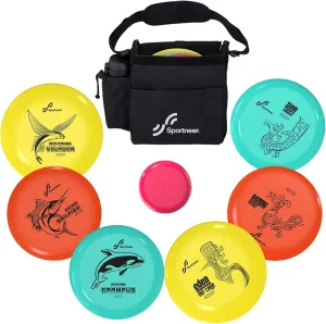 Sportneer Disc Golf Set - Disc Golf Starter Set 6 Pack with Putter, Mid-Range, Driver, Mini Disc Marker Include Portable Bag for Beginner Backyard Outdoor Game