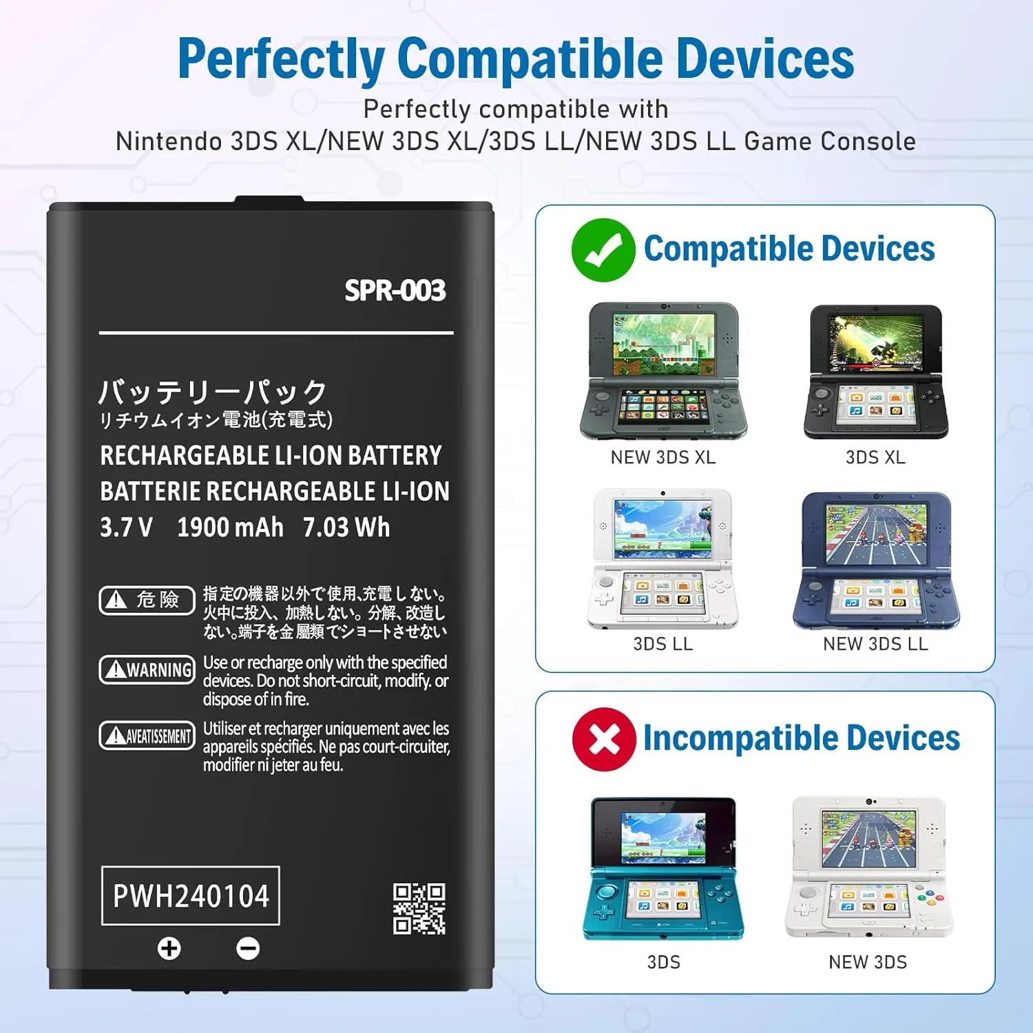SPR-003 Battery, 2025 New Upgraded 1900mAh Ultra High Capacity Lithium-ion Replacement Battery for Nintendo 3DS XL/New 3DS XL/ 3DS LL/New 3DS LL Game Console with Repair Tool
