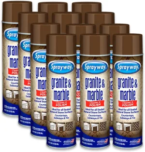 Sprayway Granite & Marble Cleaner Aerosol Spray 19oz, Pack of 12 | Foaming Action, Removes Grease, Oil, Fingerprints | Ideal for Sealed Natural Stone Surfaces, Countertops, Tabletops, Tile