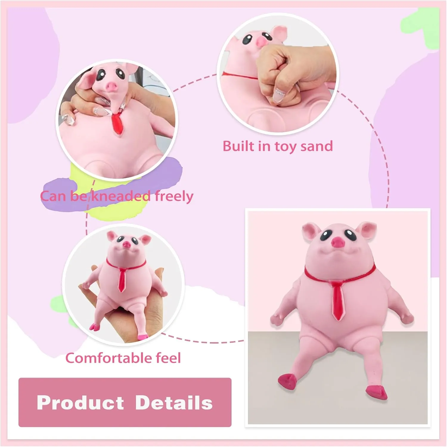 Squishy Pig Cute Stress Reliever for Kids and Adults - Funny Novelty Squeeze Sensory Fidget Autism Piggy Toy