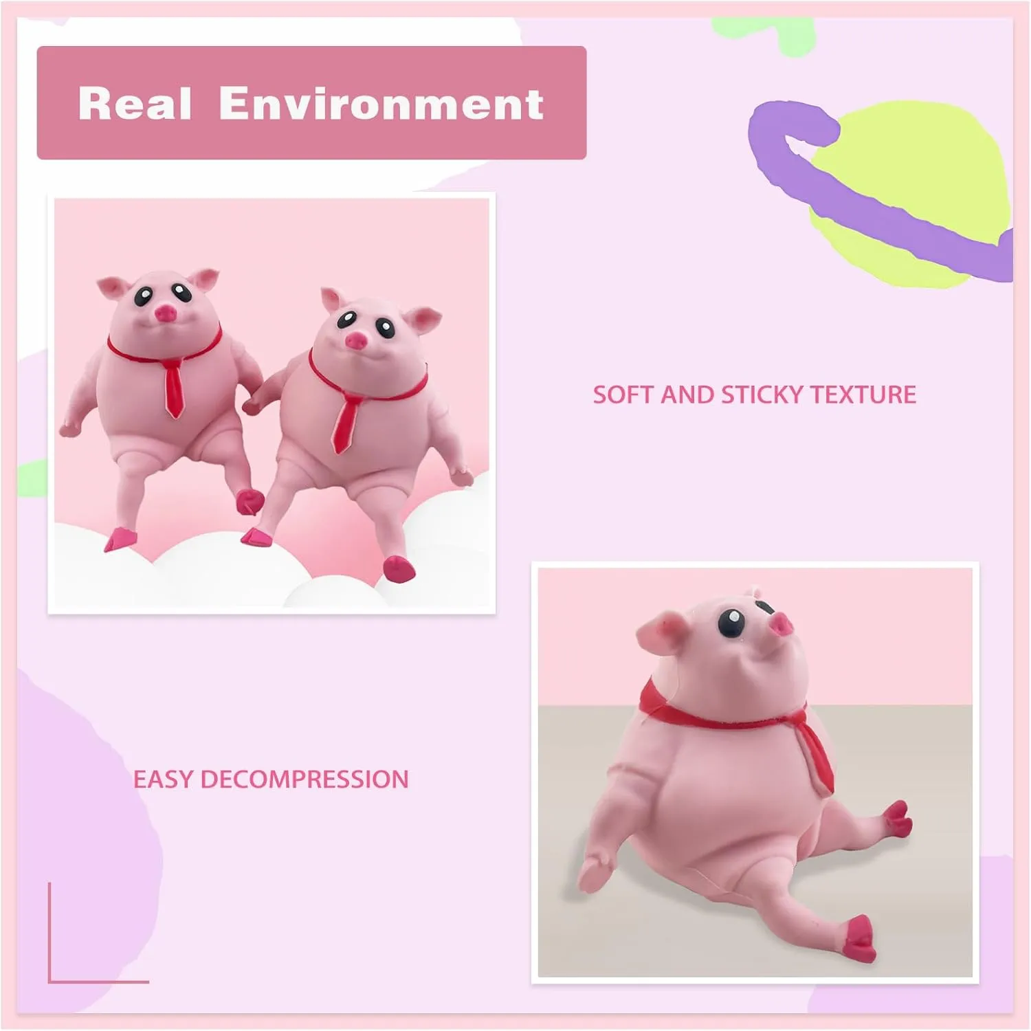 Squishy Pig Cute Stress Reliever for Kids and Adults - Funny Novelty Squeeze Sensory Fidget Autism Piggy Toy