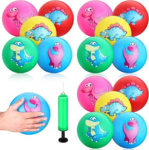 Sratte 15 Pcs 9 Inch Balls for Toddlers 1-3 Cute Dinosaur Inflatable Bouncy Beach Balls for Kids with Pump for Indoor Outdoor Beach Playground Backyard Pool Games