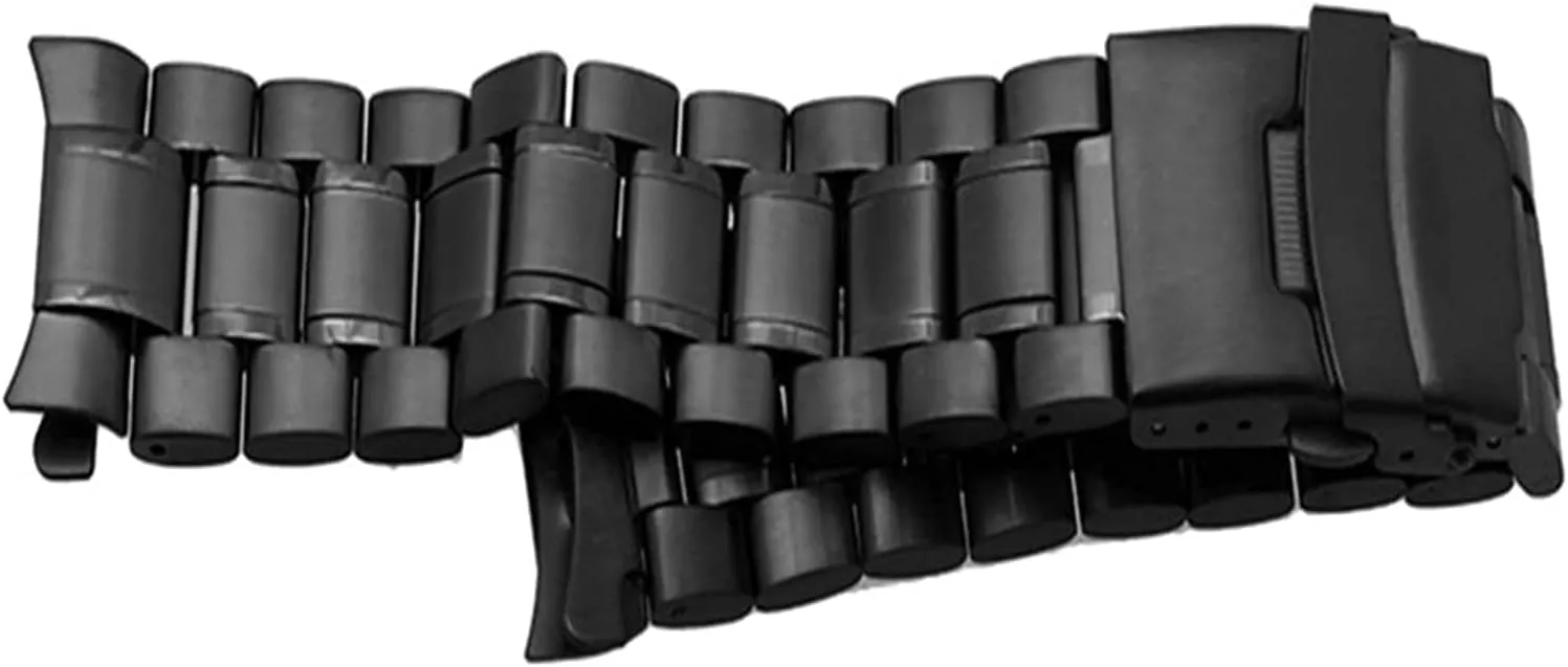 Stainless Steel Metal Band 18mm 20mm 22mm 24mm Band Double Locking Adjustable Frame Black, Silver Bracelet (Band Color: Black, Band Width: 20mm)