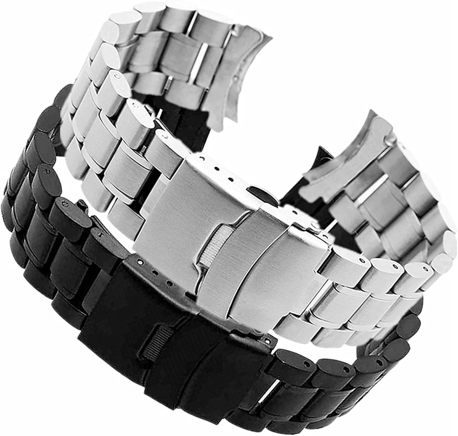 Stainless Steel Metal Band 18mm 20mm 22mm 24mm Band Double Locking Adjustable Frame Black, Silver Bracelet (Band Color: Black, Band Width: 20mm)
