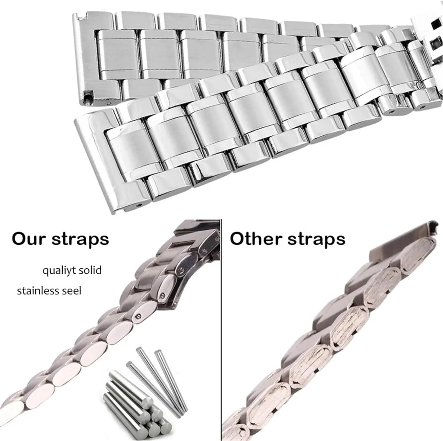 Stainless Steel Strap Metal Replacement Watchbands Women Men Universal Watch Strap