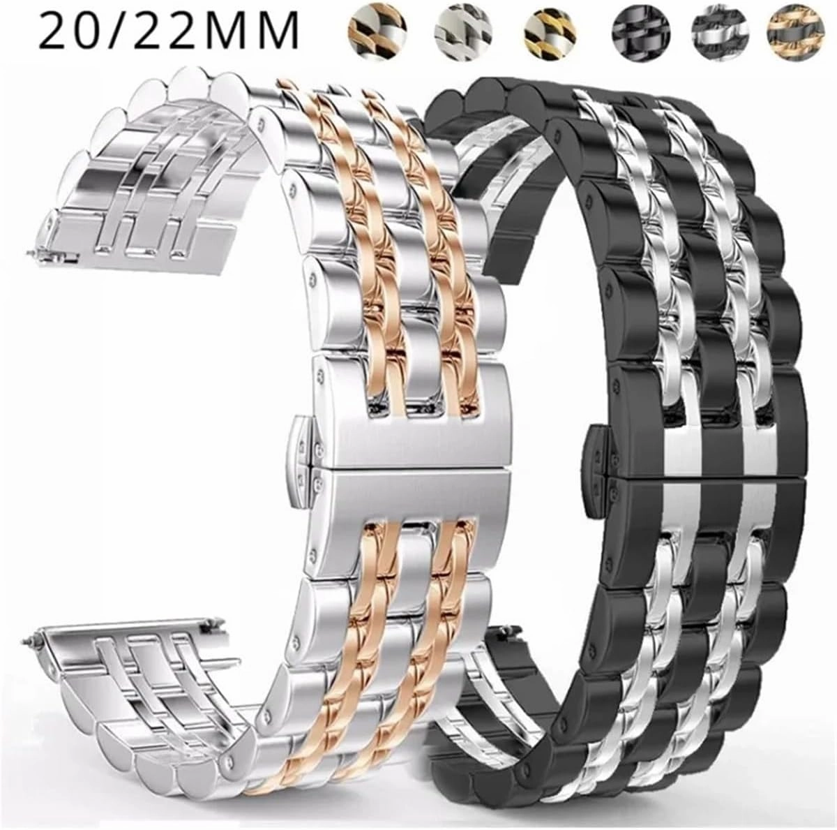 Stainless Steel Strap Polished Metal Replacement Watchbands 22mm 20mm Women Men Universal Strap Accessories