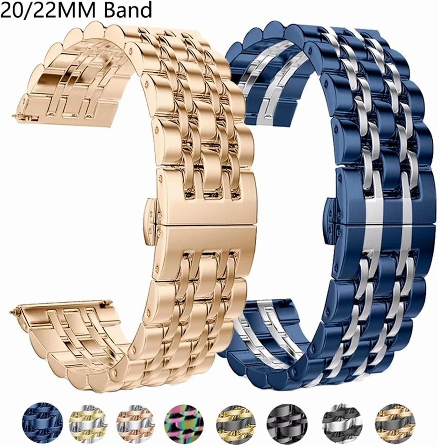 Stainless Steel Strap Polished Metal Replacement Watchbands 22mm 20mm Women Men Universal Strap Accessories