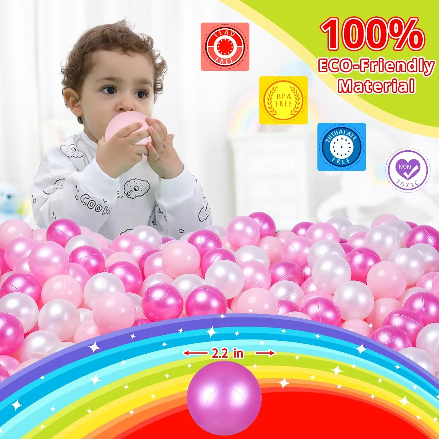 STARBOLO Ball Pit Balls 100 170 Bulk Pack - Crush Proof Non Toxic Plastic Balls Baby Girls Boy Kids Ball Pit | Play Tent Dogs Playhouse Playpen Party,2.2inches.
